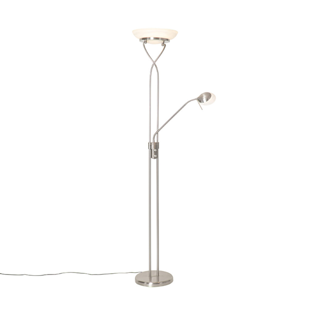 vloerlampen Vloerlamp staal incl. LED en dimmer met leeslamp Empoli StaalGlas Staal Een moderne vloerlamp heeft het. Zijn stalen armatuur glas geeft hem een
