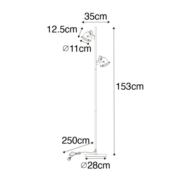 Industriële vloerlamp staal met hout 2-lichts - Emado - Afbeelding 3