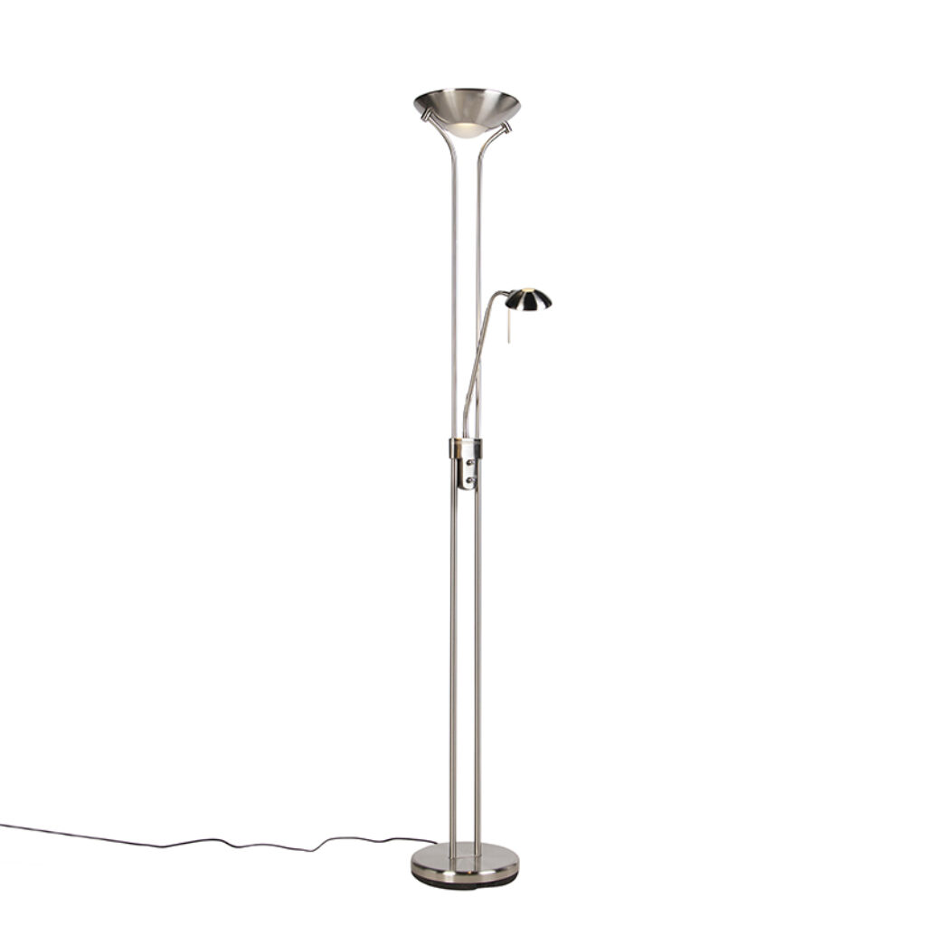 vloerlampen Vloerlamp staal met leeslamp incl. LED en dimmer Diva 2 Staal De heeft een prachtig uiterlijk zoals je bij naam als kunt verwachten. Deze uplighter