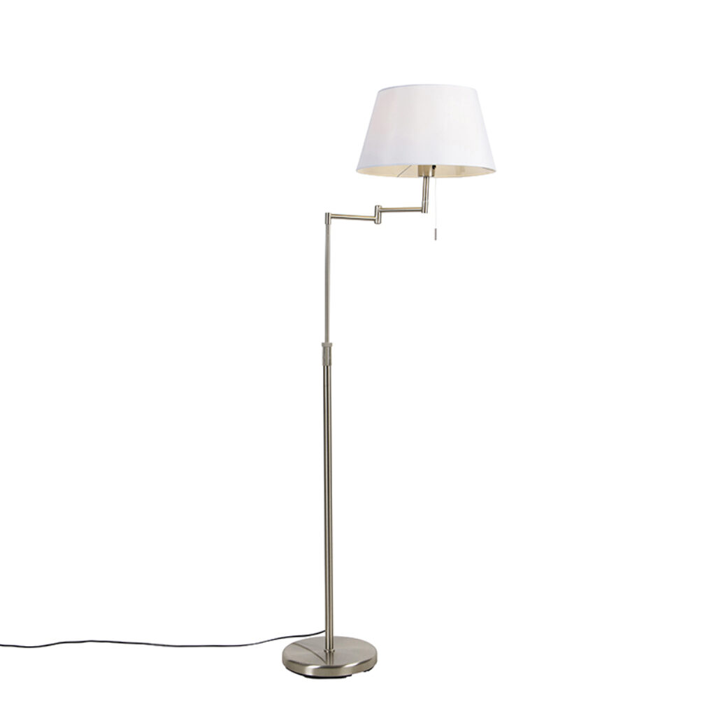 vloerlampen Vloerlamp staal met witte kap en verstelbare arm Ladas Deluxe StaalStof Wit is een klassieke vloerlamp die perfect past in modern interieur. De