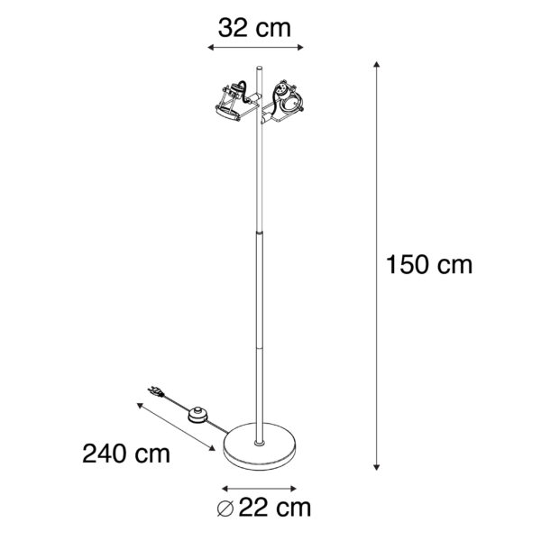 Industriële vloerlamp staal 2-lichts - Suplux - Afbeelding 3