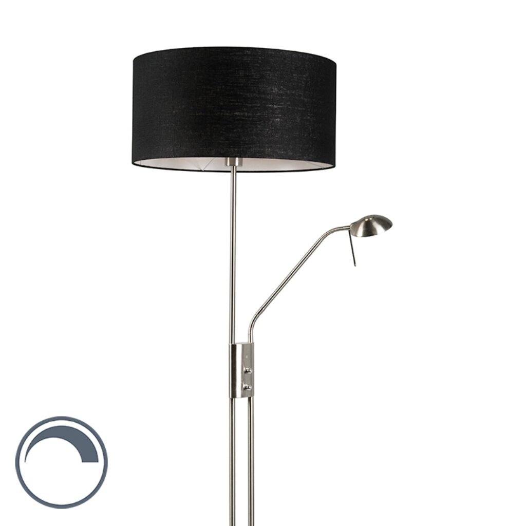 vloerlampen Vloerlamp staal en zwart met verstelbare leesarm Luxor StofStaal Zwart De vloerlamp is niet alleen prachtig om te zien maar ook nog eens ontzettend