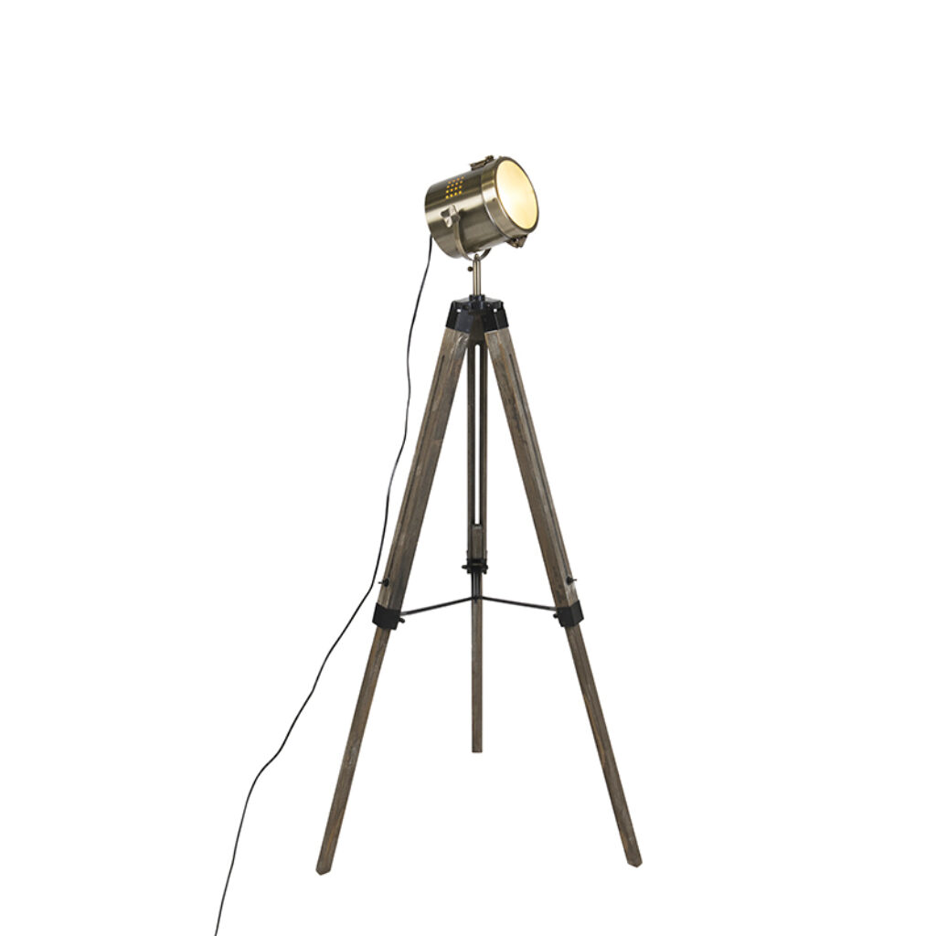 vloerlampen vloerlamp tripod hout met studiospot Braha HoutMetaal Bruin Ben je op zoek naar een stoere voor de of Dan is deze Vloerlamp zeker wat Met