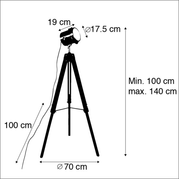 Industriële vloerlamp tripod hout met studiospot - Braha - Afbeelding 3