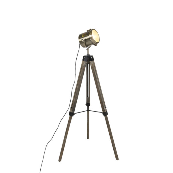 vloerlampen vloerlamp tripod hout met studiospot Braha HoutMetaal Bruin Ben je op zoek naar een stoere voor de of Dan is deze Vloerlamp zeker wat Met