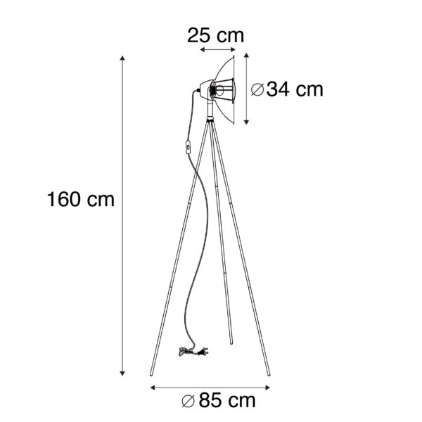 Industriële vloerlamp tripod zwart met goud - Magna Basic 25 - Afbeelding 3