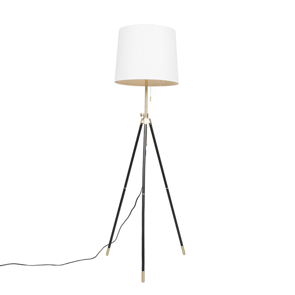 vloerlampen Vloerlamp tripod zwart met kap verstelbaar Scopo MetaalStof Wit Mooi afgewerkte vloerlamp wel driepoot De details maken het minimalistische ontwerp