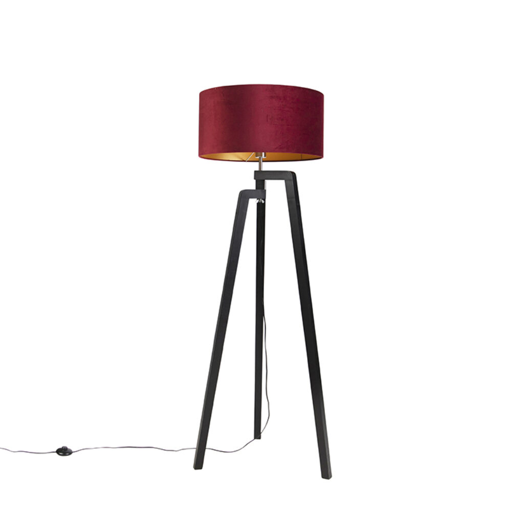 vloerlampen Vloerlamp tripod zwart met rode kap en goud 50 Puros HoutStof Rood Met de zorg je voor een leuke in De zwarte kleur asymmetrische vorm van poten