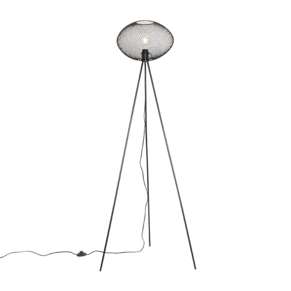 vloerlampen vloerlamp tripod zwart Molly Staal Zwart Met haal je sfeer in Deze moderne lamp heeft een zwarte kap met gaasstructuur. Dit zorgt voor vrolijk