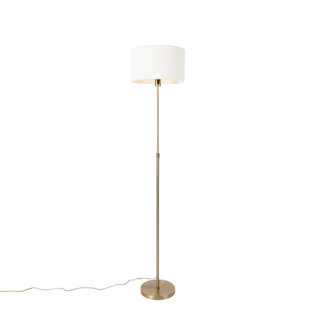 vloerlampen Vloerlamp verstelbaar brons met boucle kap wit 35 cm Parte StaalStof Brons