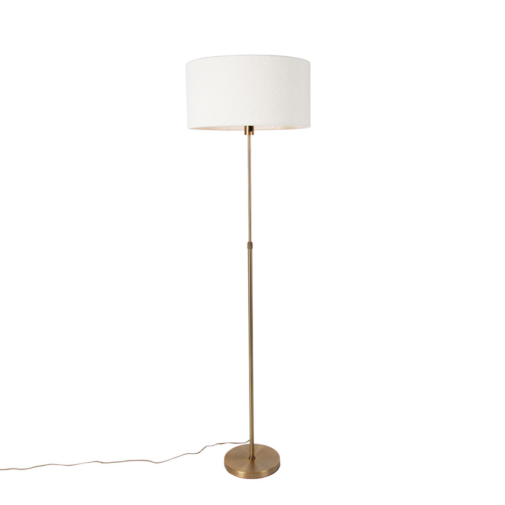 vloerlampen Vloerlamp verstelbaar brons met boucle kap wit 50 cm Parte StaalStof Brons