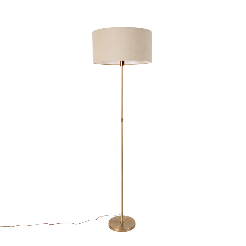 vloerlampen Vloerlamp verstelbaar brons met kap lichtbruin 50 cm Parte StaalStof Brons
