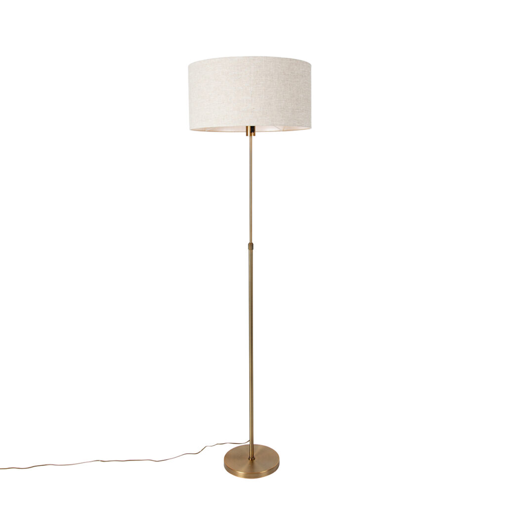 vloerlampen Vloerlamp verstelbaar brons met kap lichtgrijs 50 cm Parte StaalStof Brons