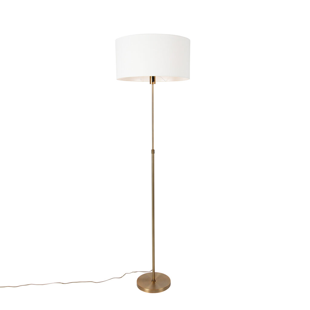 vloerlampen Vloerlamp verstelbaar brons met kap wit 50 cm Parte StaalStof Brons