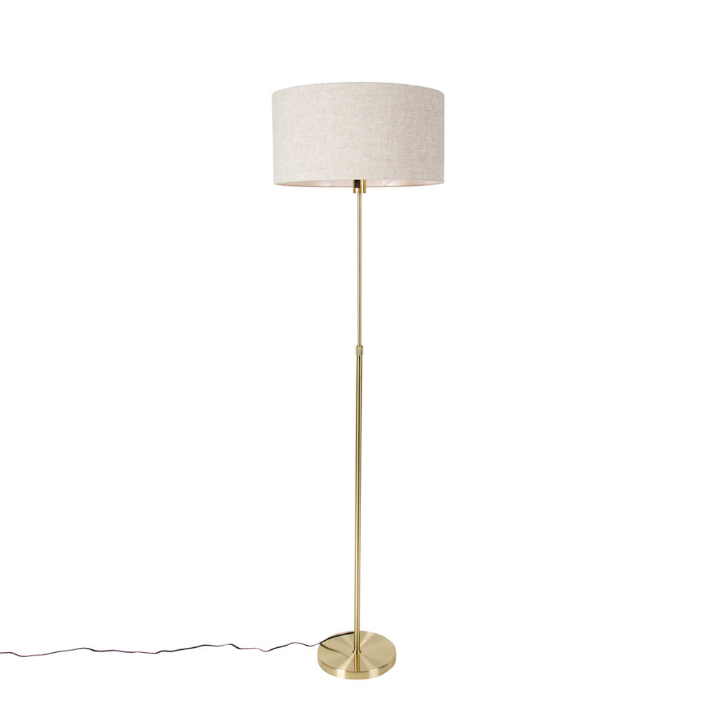 vloerlampen Vloerlamp verstelbaar goud met kap lichtgrijs 50 cm Parte StaalStof
