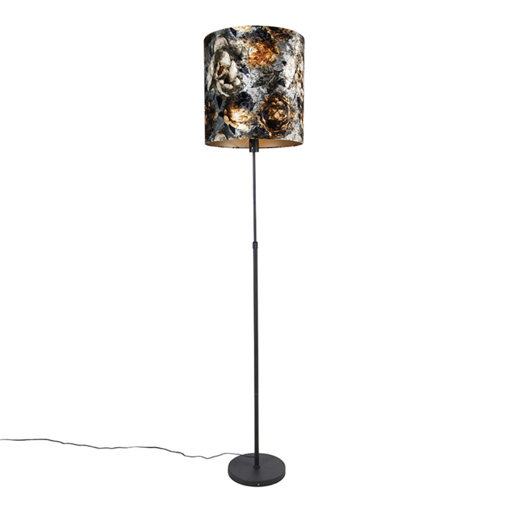 vloerlampen Vloerlamp zwart bloemen dessin 40 cm verstelbaar Parte StaalStof Bloemen print Een opvallende touch in je interieur met onze vloerlamp Parte.