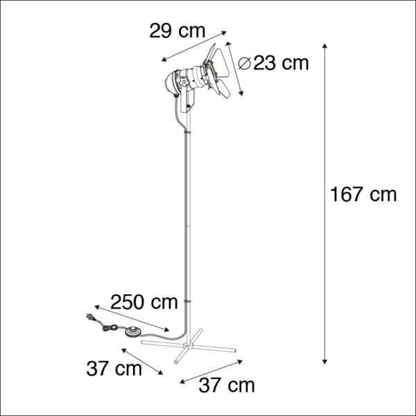 Industriële vloerlamp zwart kantelbaar - Movie - Afbeelding 3