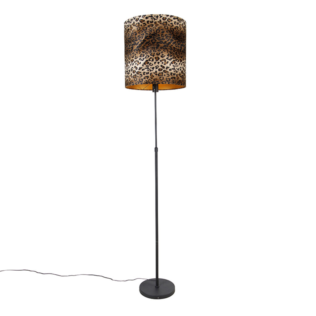 vloerlampen Vloerlamp zwart kap luipaard dessin 40 cm Parte StaalStof Luipaard print Een opvallende touch in je interieur met onze vloerlamp Parte. prachtige
