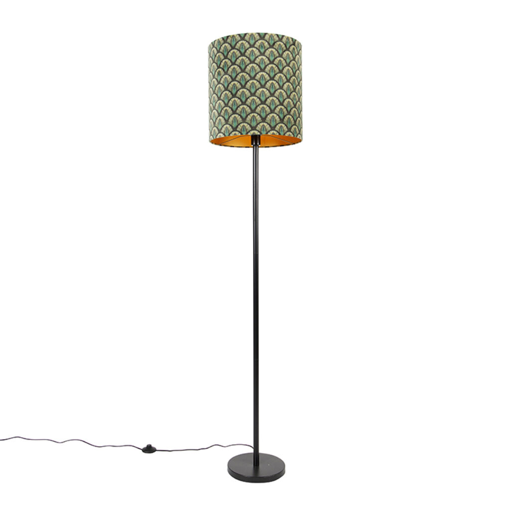 vloerlampen Vloerlamp zwart kap pauw dessin gouden binnenkant 40 cm Simplo StaalStof Paars Een prachtige eyecatcher in de woonkamer of hal als binnenkomer deze
