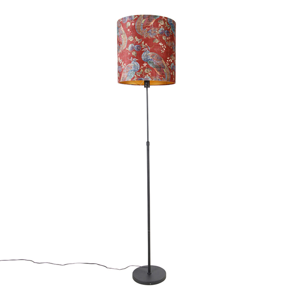 vloerlampen Vloerlamp zwart kap pauw dessin rood 40 cm Parte StaalStof Rode print Een opvallende touch in je interieur met onze vloerlamp Parte. prachtige