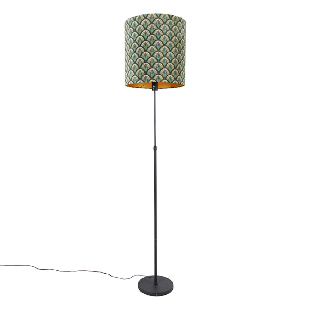 vloerlampen Vloerlamp zwart kap pauw dessin 40 cm verstelbaar Parte StaalStof Paars Een opvallende touch in je interieur met onze vloerlamp Parte. prachtige