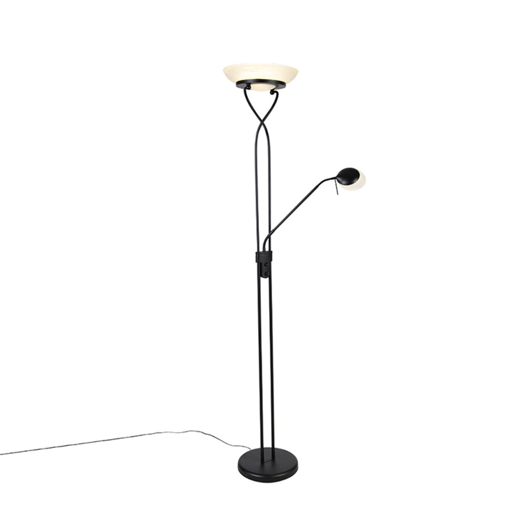 vloerlampen Vloerlamp zwart incl. LED en dimmer met leeslamp dim to warm Empoli StaalGlas Zwart is de ideale vloerlamp voor in woonkamer. Zijn stalen armatuur