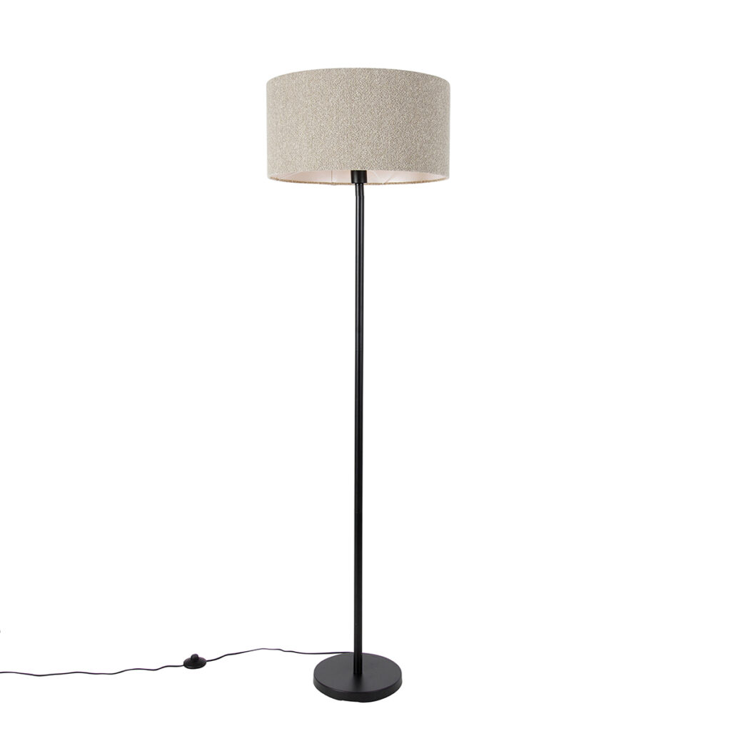 vloerlampen Vloerlamp zwart met boucle kap taupe 50 cm Simplo StaalStof Zwart
