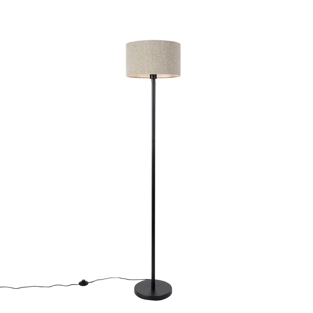 vloerlampen Vloerlamp zwart met boucle kap taupe 35 cm Simplo StaalStof Zwart