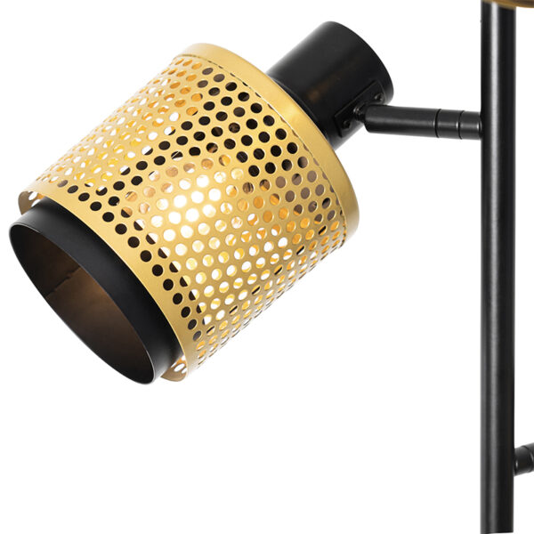 Industriële vloerlamp zwart met goud 3-lichts - Kayden - Afbeelding 2