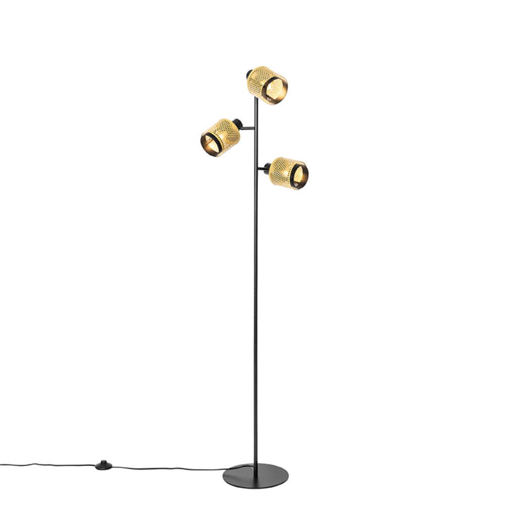 vloerlampen vloerlamp zwart met goud Kayden Staal