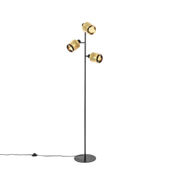 vloerlampen vloerlamp zwart met goud Kayden Staal