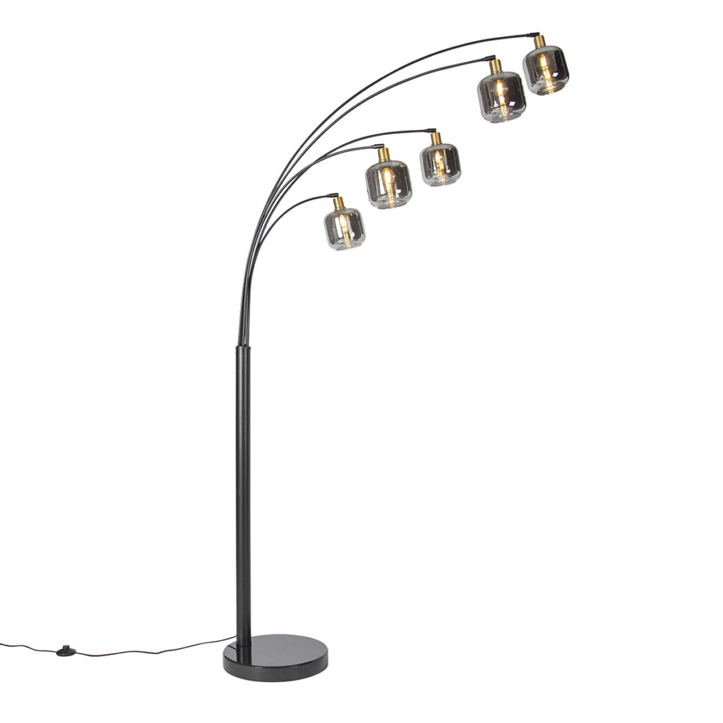 vloerlampen Vloerlamp zwart met goud smoke glas Zuzanna GlasStaal Grijs Haal een echte eyecatcher in huis onze Zuzanna. Deze vloerlamp is mooi afgewerkt