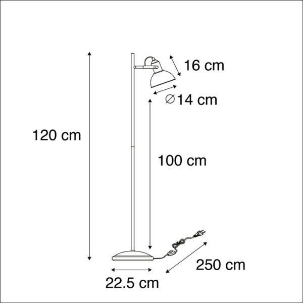 Industriële vloerlamp zwart met goud 1-lichts - Tommy - Afbeelding 3