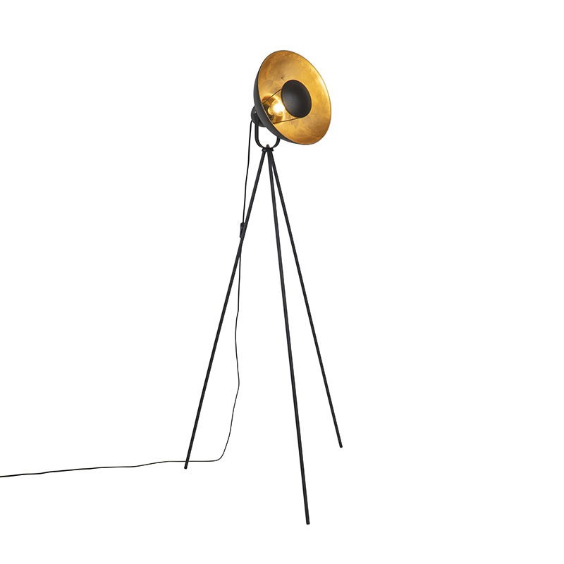 vloerlampen Vloerlamp zwart met goud 1544 cm tripod Magnax Eco Staal Zwart Met zijn poot en matzwarte kleur is deze een echte vloerlamp. Hij gemaakt van staal