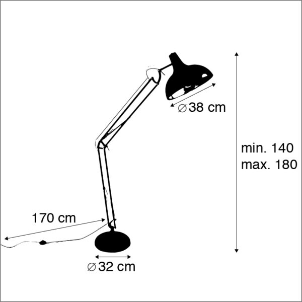Industriële vloerlamp zwart met goud verstelbaar - Hobby - Afbeelding 3