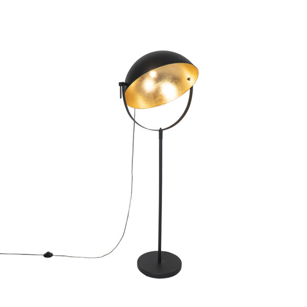 Industriële vloerlamp zwart 50 cm met goud verstelbaar - Magnax - Afbeelding 2