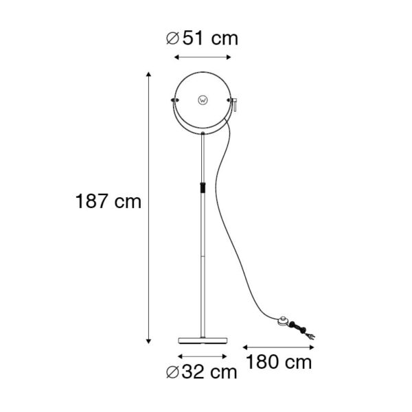 Industriële vloerlamp zwart 50 cm met goud verstelbaar - Magnax - Afbeelding 3
