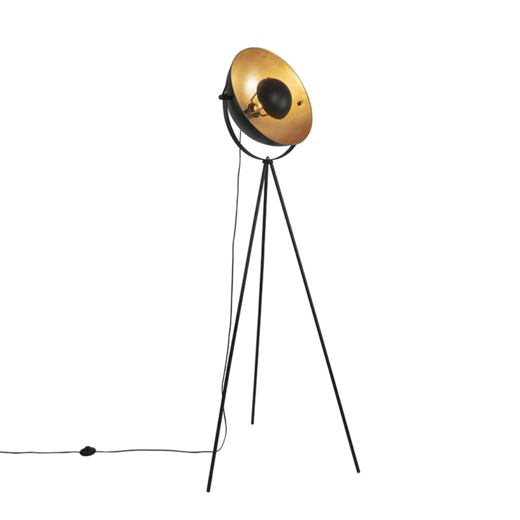 vloerlampen Vloerlamp zwart met goud 42 cm verstelbaar tripod Magnax Staal Zwart Met zijn poot en matzwarte kleur is deze een echte vloerlamp. Hij gemaakt van