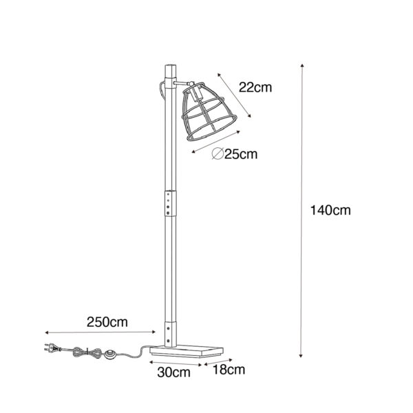 Industriële vloerlamp zwart met hout - Arthur - Afbeelding 3