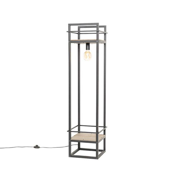 Industriële vloerlamp zwart met hout - Cage Rack - Afbeelding 2