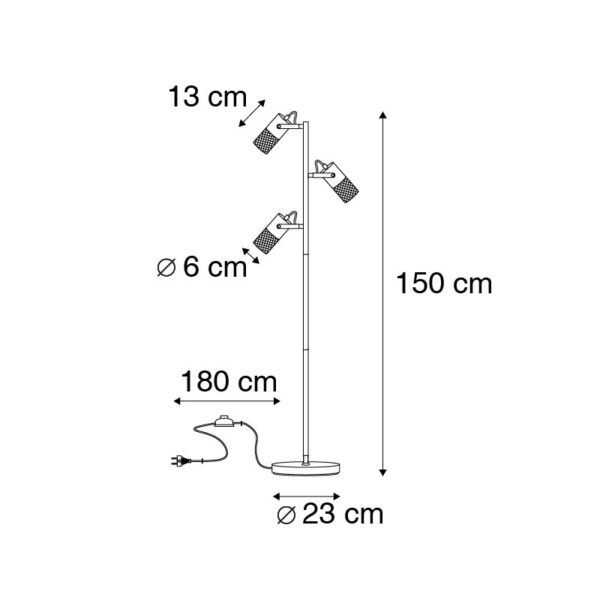 Industriële vloerlamp zwart met hout 3-lichts - Manon - Afbeelding 2