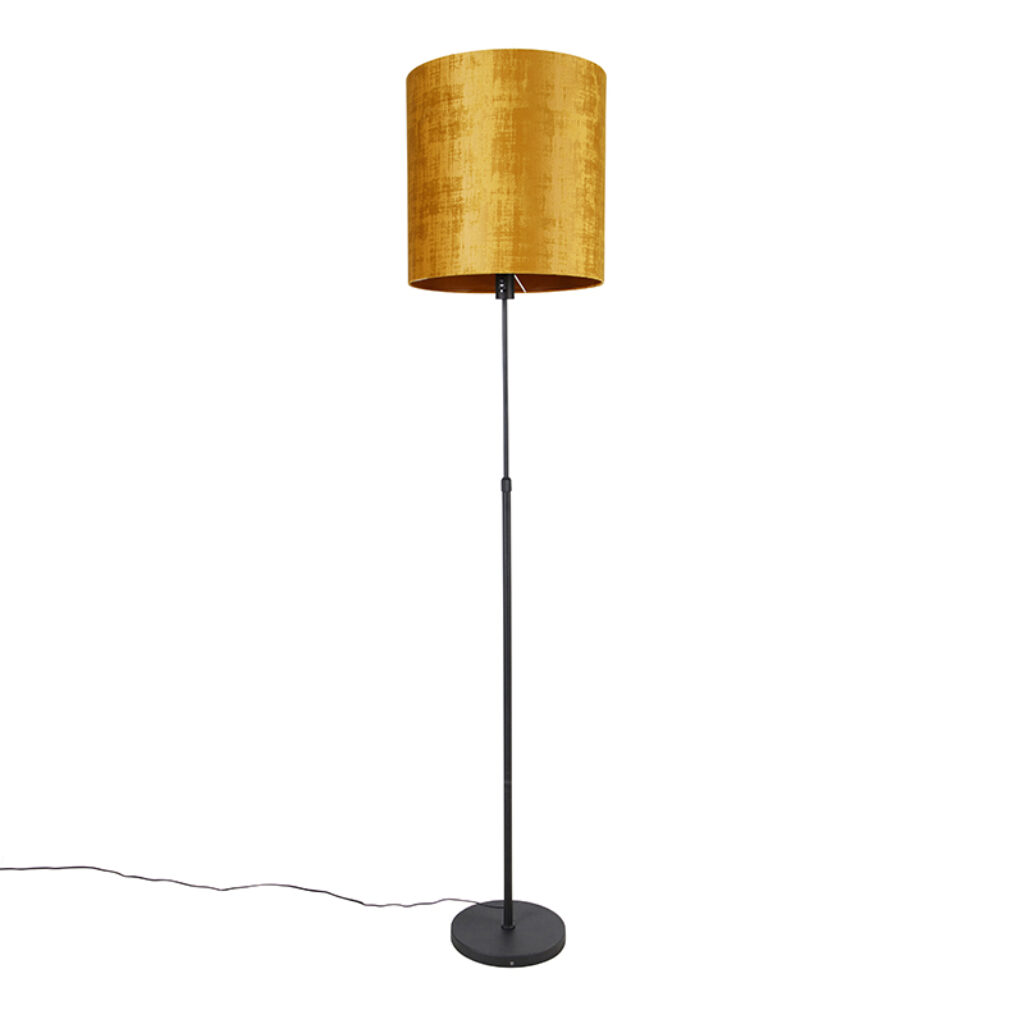 vloerlampen Vloerlamp zwart met kap goud 40 cm verstelbaar Parte StaalStof Een gezellige touch in je interieur onze vloerlamp Parte. prachtige afgewerkt