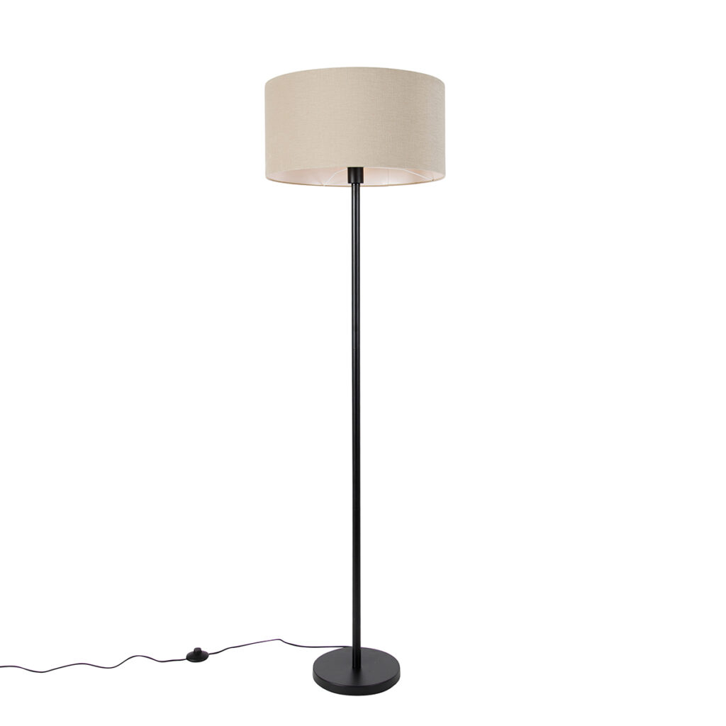 vloerlampen Vloerlamp zwart met kap licht bruin 50 cm Simplo StaalStof Zwart