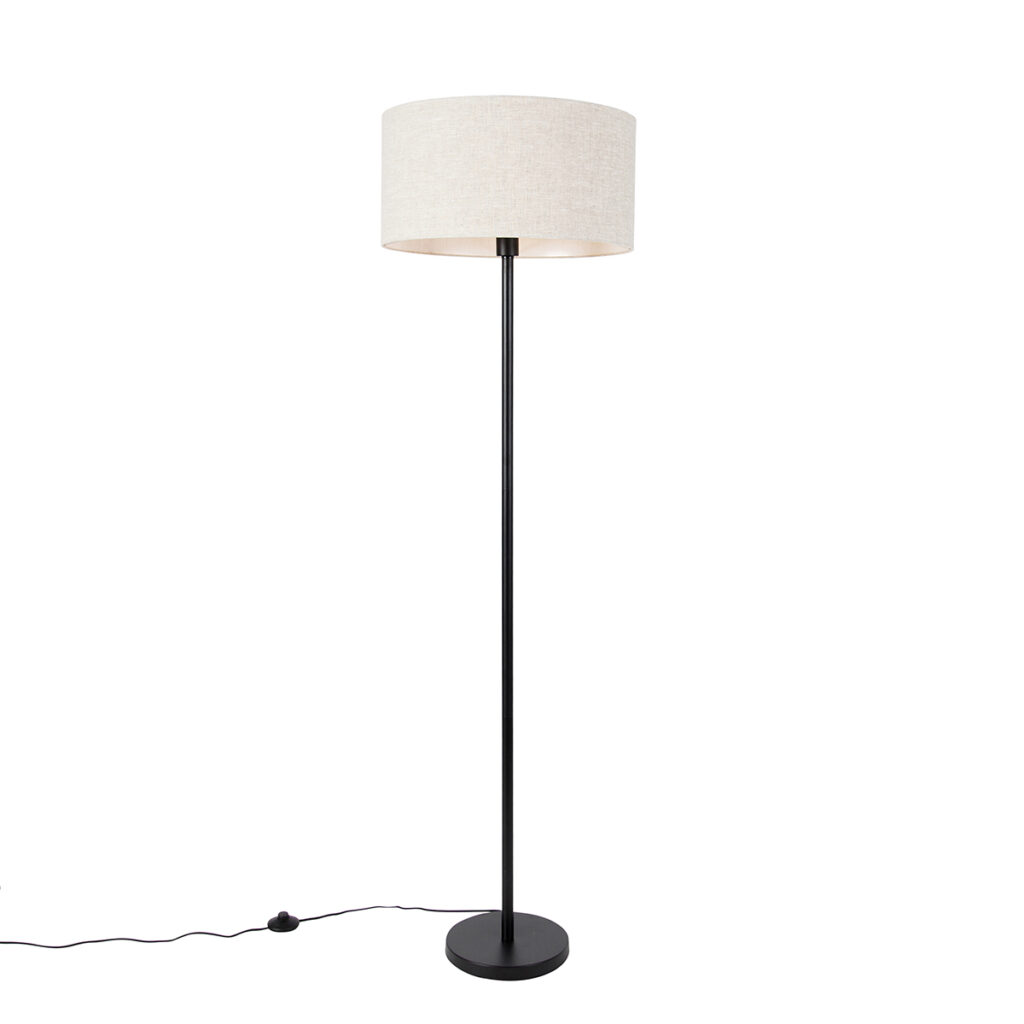 vloerlampen Vloerlamp zwart met kap lichtgrijs 50 cm Simplo StaalStof Zwart