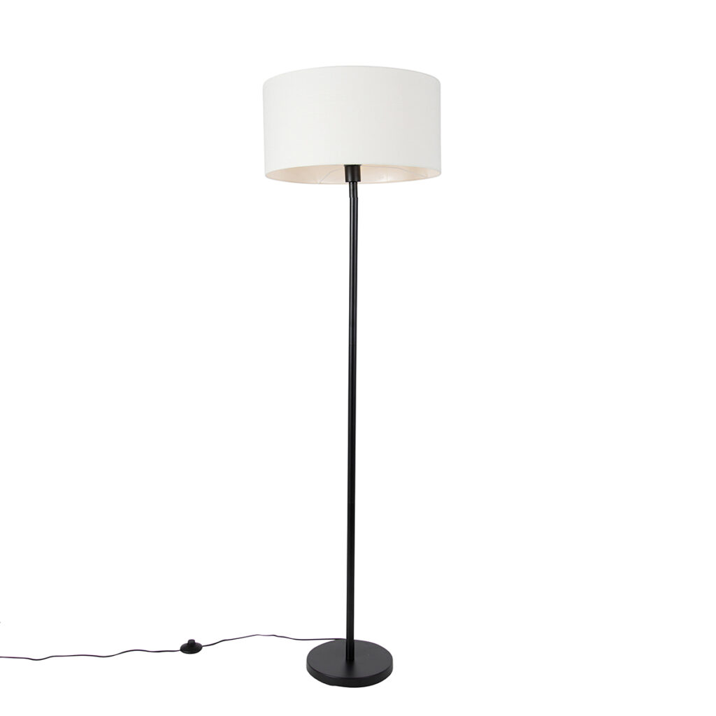vloerlampen Vloerlamp zwart met kap wit 50 cm Simplo Staal Zwart VloerlampSimplo Stofvoelt zich helemaal thuis in eenmoderninterieur. De lamp is gemaakt
