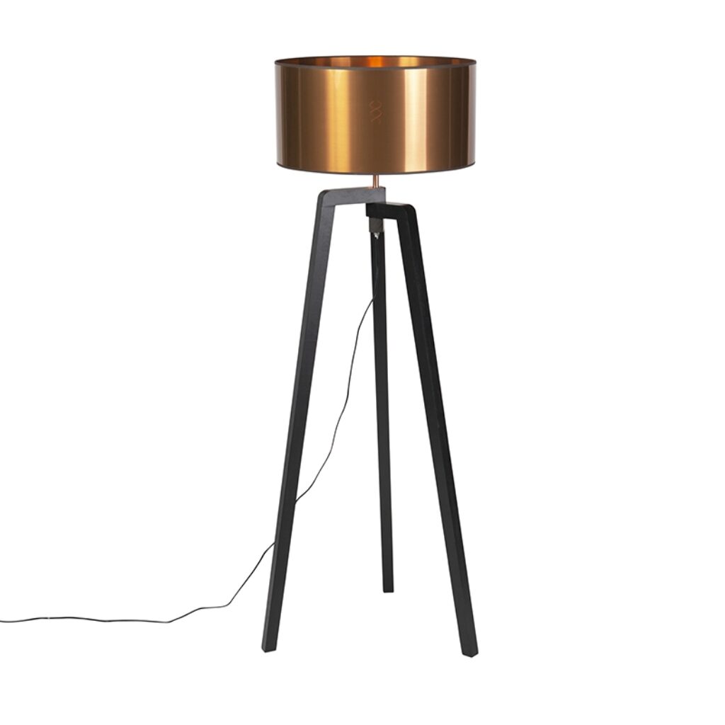 vloerlampen Vloerlamp zwart met koperen kap 50 cm Puros HoutKunststof Koper Jouw landelijke of design interieur compleet Met de maak je een lege hoek in