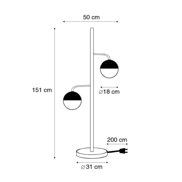 Industriële vloerlamp zwart met messing 2-lichts - Haicha - Afbeelding 3