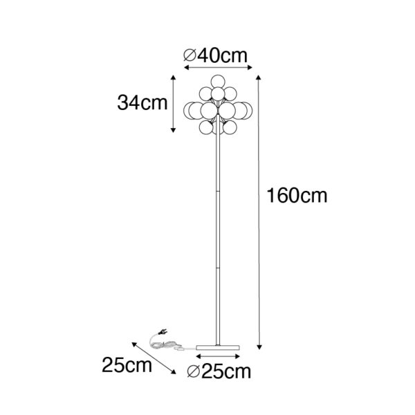 Vloerlamp zwart met smoke en helder glas 8-lichts - Bonnie - Afbeelding 3