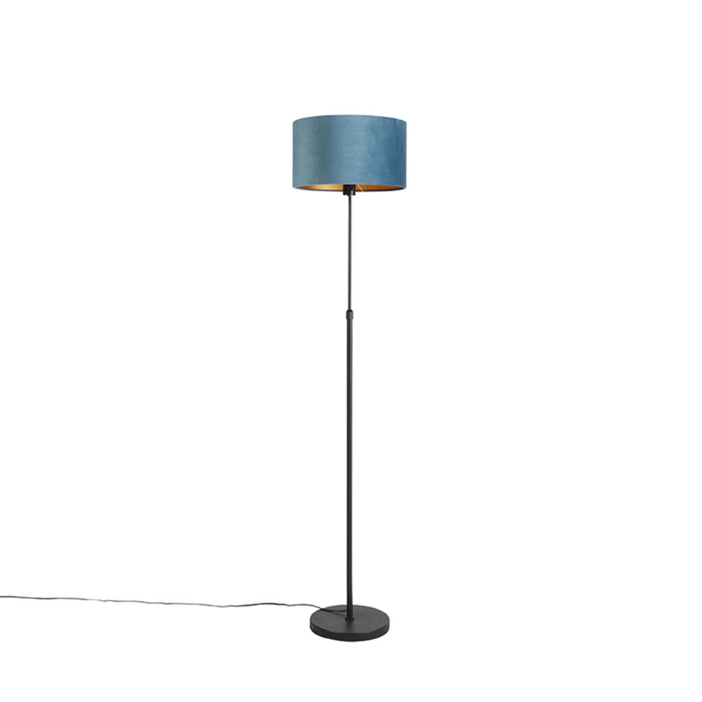 vloerlampen Vloerlamp zwart met velours kap blauw goud 35 cm Parte StofStaal Blauw Hou jij wel van een klassieke touch in je Dan is deze vloerlamp echt iets