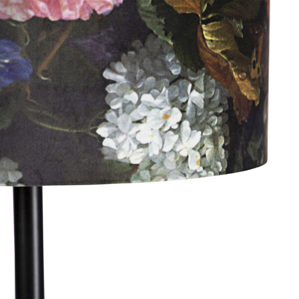 Vloerlamp zwart met velours kap bloemen dessin 40 cm - Simplo - Afbeelding 2